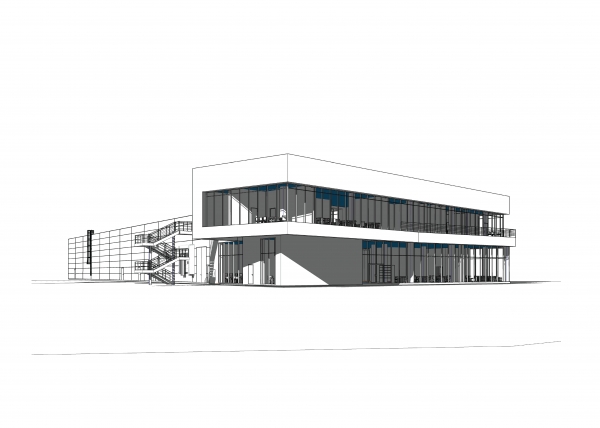 New construction of a retail building with office and warehouse premises